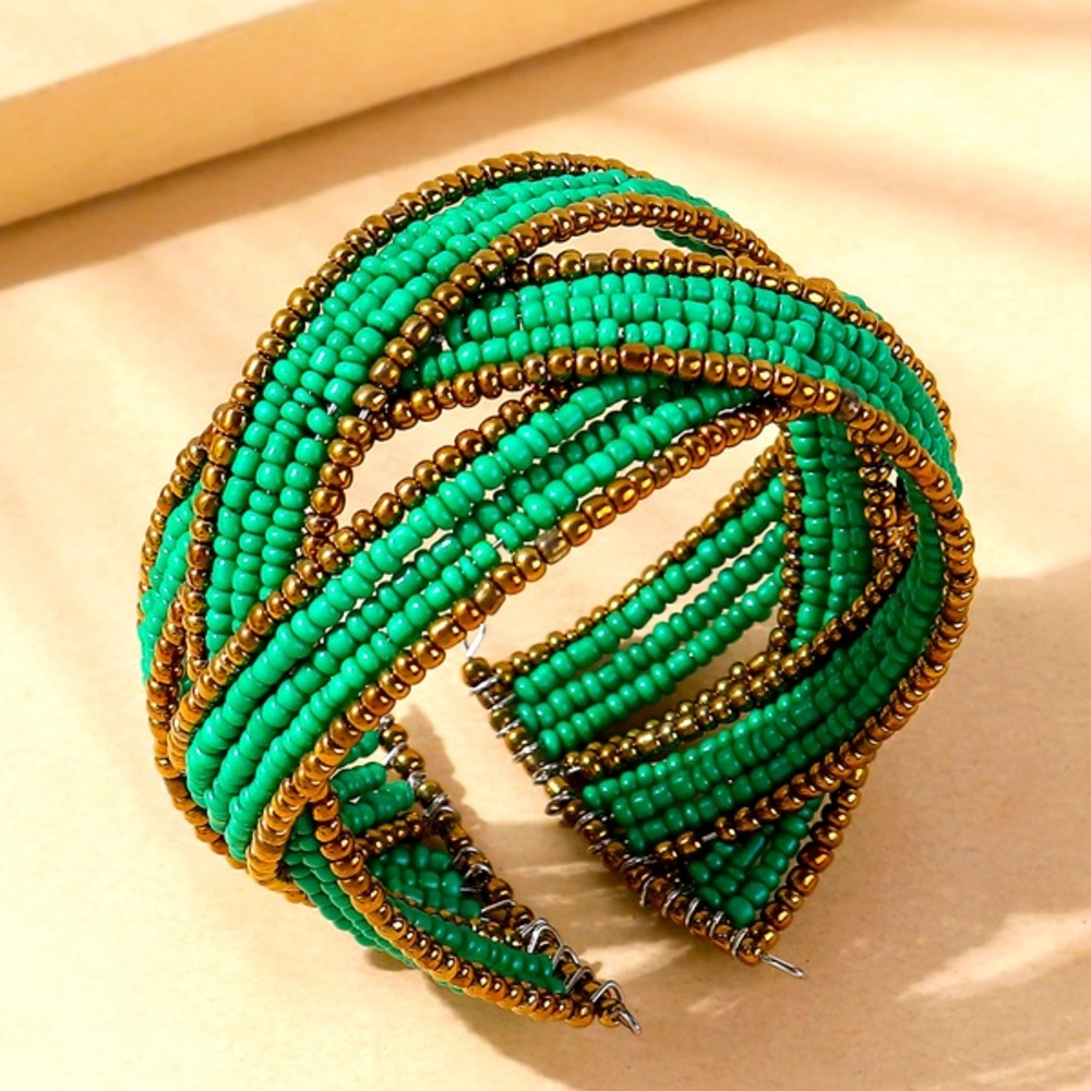 Large Green Seed Cuff Stretchable Bracelet